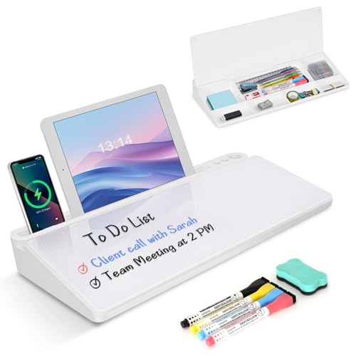 Desktop Glass Whiteboard with Storage, Desk Dry Er... (Glass)