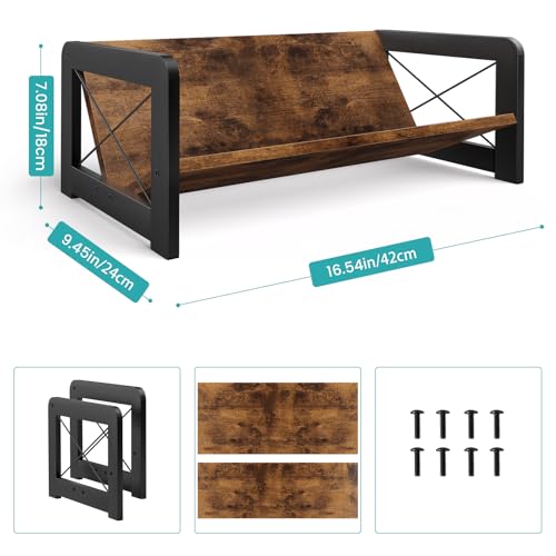 Desktop Bookshelf Organizer, Wood Slanted Desk Bookshelf, Small Tabletop Book Rack, Portable Mini Bookcase for Book Display, Cookbooks, Kids Reading, Office & Home Storage, Rustic Brown