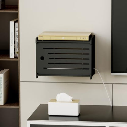Wooden WiFi Router Storage Box Hider Shelf, Decorative Projector Box Hider Rack Countertop, for Cable, Modem, Internet, Router Power Cover Storage Organizer Cabinet Wall Mounted, Black