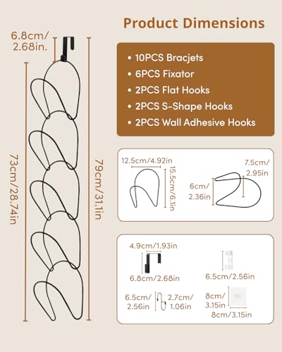 10 Pack Hat Rack Hanger Holder Organizer Closet Hanging Baseball Cap Display Storage Rack for Scarves Handbags Towels Clothes Ties Over Door Wall Mounted w Hanging Hook Black