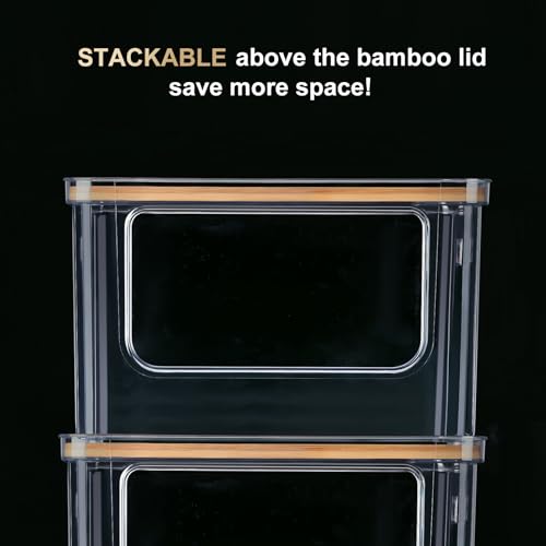 Stackable Storage with Bamboo Top for Laundry Room Organization, Extra Large Trash Bag/Garbage Bag Dispenser, Under Sink Organizer, Pantry Organizers