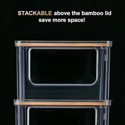 Stackable Storage with Bamboo Top for Laundry Room Organization, Extra Large Trash Bag/Garbage Bag Dispenser, Under Sink Organizer, Pantry Organizers