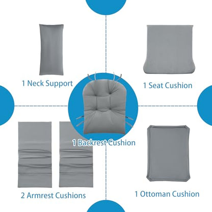 6 PCS Glider Rocker Replacement Cushions with Storage Side Pocket,Foam & Microfiber Filling, Non-Slip & Washable,Thickened & Supportive Velvet Rocking Chair Cushion Set(Gray)