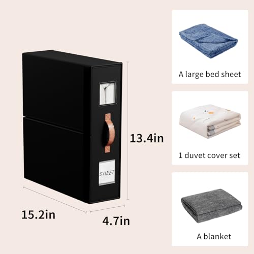 4 Pack Bed Sheet Storage Organizers，Premium Fabric Closet Organizer with Clear View Window, Space-Saving Foldable Design for Queen/King Size Bedsheets, Blankets & Duvet Covers