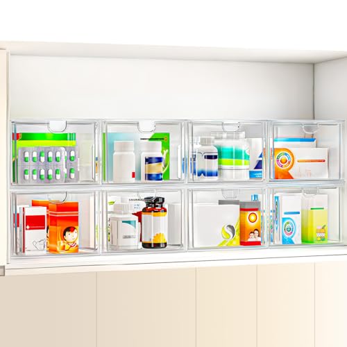 6-Pack Stackable Acrylic Storage Drawers, Small | Smooth-glide drawers, stackable, clear body, dustproof, wipe clean, 6 small, for art tools, makeup, under sink, pantry