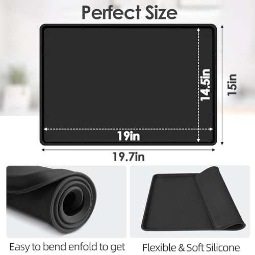 Silicone Coffee Maker Mat with Lip for Countertops, 19.7'' x 15'', Black | Multi leak-proof coffee tray for countertop, non-slip silicone tray for under coffee machine espresso accessory, wipe-clean