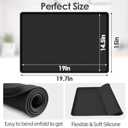 Silicone Coffee Maker Mat with Lip for Countertops, 19.7'' x 15'', Black | Multi leak-proof coffee tray for countertop, non-slip silicone tray for under coffee machine espresso accessory, wipe-clean