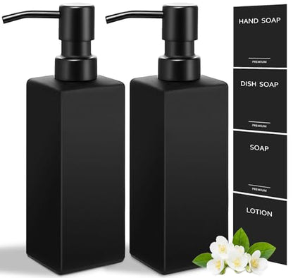 GMISUN Black Soap Dispenser, Hand Soap Dispenser Bathroom, 12oz Glass Soap Dispenser with Stainless Steel Pump, Liquid Dish Soap Dispenser for Kitchen, Modern Bathroom/Kitchen Soap Dispenser Set