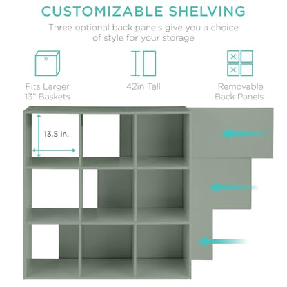 Best Choice Products Kids Bookcase 9-Cube Storage Organizer, 13.5in Shelf Opening, Bookshelf, Toy Storage, Customizable w/ 3 Removable Back Panels – Sage
