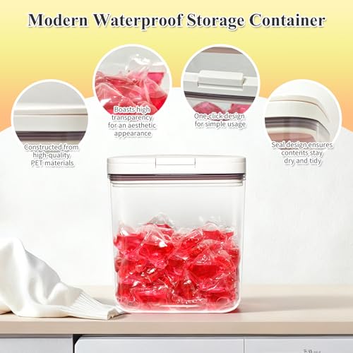 Gute Laundry Pod Holder with Lid - 67oz Sealed Automatic Pop-Up Dispenser, Laundry & Dishwasher Pods for Laundry Room Organization-2L