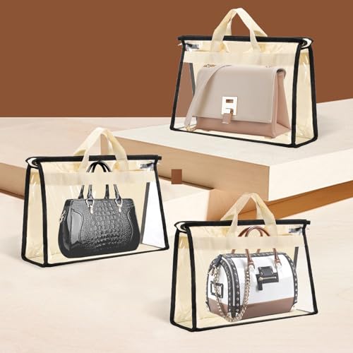 Dust Bags for Handbags,6 Pack Clear Handbag Storage Organizer,Purse Storage Bag with Zipper and Handle,Handbag Dust Bags for Closet Hanging Storage (6pcs L)