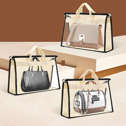 Dust Bags for Handbags,6 Pack Clear Handbag Storage Organizer,Purse Storage Bag with Zipper and Handle,Handbag Dust Bags for Closet Hanging Storage (6pcs L)