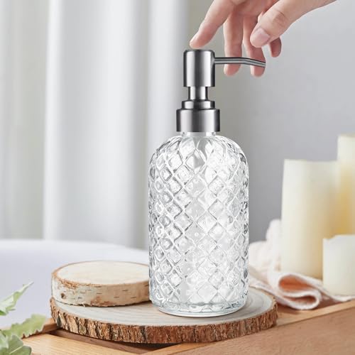 Kaishun Refillable Glass Soap Dispenser (2PC) for Hand Soap & Lotion, Clear