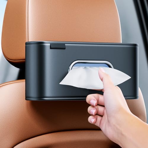 Car Tissue Holder, Car Kleenex Holder Fits 100-160 Count | Premium PU Leather,Keep Tidy,Universal,Large tissue box,Backseat Car Napkin Holder,Tissues Dispenser for Car,Black