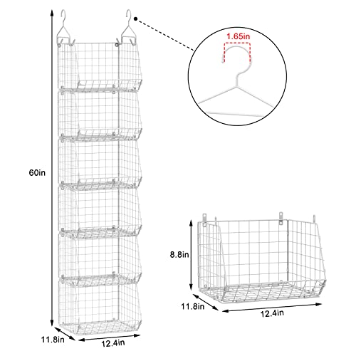 X-cosrack 6 Tier Closet Hanging Organizer, Clothes Hanging Shelves with 4 Hanging Hooks 5 S Hooks, Wire Storage Basket Bins, for Clothing Sweaters Shoes Handbags Clutches Accessories Patent