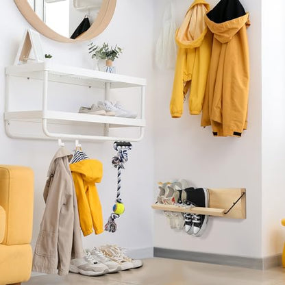 2 Pcs Wall Mounted Shoe Rack Organizer Wooden Modern Compact Wall Space Saving Shoe Holder Storage for Sneaker Footwear Slipper Boots Entryway Narrow Spaces Hallway(28.35'' Long)