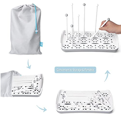 Termichy Baby Bottle Drying Rack: Space-Saving with 13 Hooks & Drain Tray | Compact Drying Stand for Bottles, Pacifiers & Pump Parts - Kitchen Counter Organizer for Nursing Moms Grey