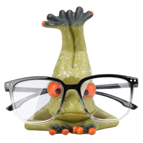Funny Frog Figurine Eyeglasses Holder Stand, Cute Resin Frog Sculpture Creative Sunglasses Spectacle Display Rack for Desk Nightstand, Home Office Decorations Gift