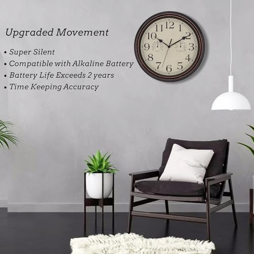 Foxtop Indoor Outdoor Waterproof Wall Clock with Thermometer and Hygrometer Combo, 14 Inch Retro Silent Non-Ticking Battery Operated Quartz Round Outdoor Clocks for Patio Home Office (Bronze)