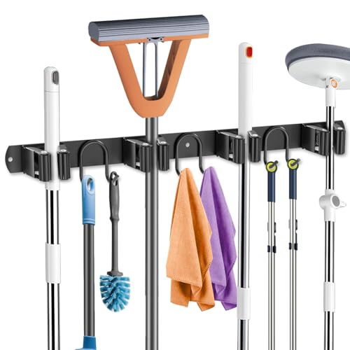 Broom Holder Wall Mount, Stainless Steel Mop Hange... (Black-1 Pack | Stainless Steel)