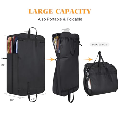 Univivi Garment Bag for Moving, Heavy Duty Suit Bag, 50 Inch, Set of 1 | Large Travel Bag for Moving, Non-woven Fabric, Suit Cover with Clear Window, Handles and Buckle Straps for Suit, Coat, Jacket