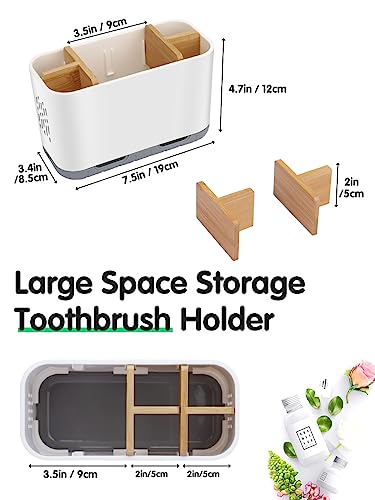 Toothbrush Holders for Bathrooms - Bamboo Divider... (White-l | Bamboo, Plastic)