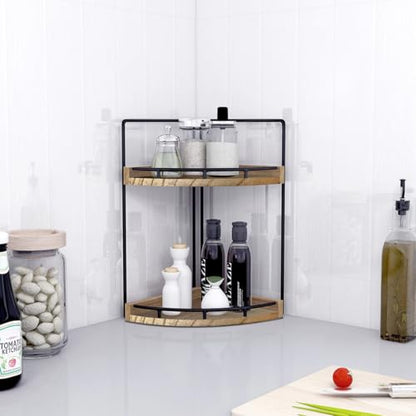 Dorhors Corner Bathroom Counter Organizer,Vanity Countertop Storage Shelf | 2-Tier Rustic Brown Rack Holder for Skincare,Perfume,Makeup,Lotion,Wood Sink Tray Stand for Kitchen,Restroom,Dresser