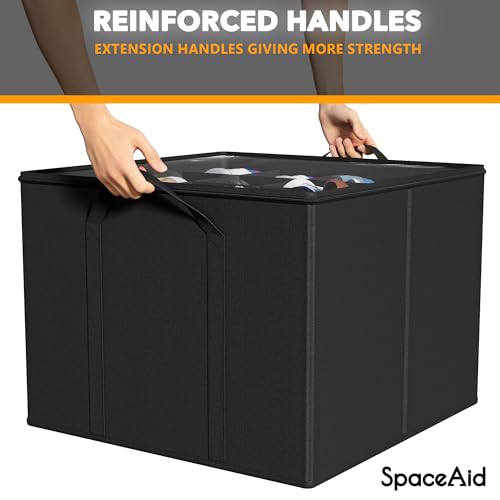 SpaceAid Shoe Organizer for Closet, 2 Pack Foldable Shoe Storage Containers Baskets Boxes Bins w/Adjustable Dividers, Fits 16-32 Pairs, Black