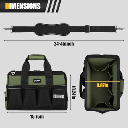 UUP Heavy Duty Tool Bag 15Inch, 16-Pocket Portable Empty Tool Box Organizer | Big Storage Toolbox Organization, Soft Handle Large Zipper Carrying Toolbag, Father Day Gifts for Him Dad Men, Green