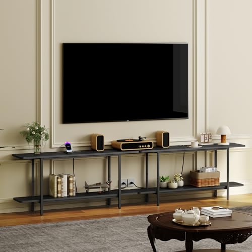 MAHANCRIS TV Stand for TVs up to 55", 2-Tier TV Console Table with Storage | Entertainment Center, Modern Media TV Console Table with Power Outlet, Tall TV Stand for Living Room, Bedroom, Black