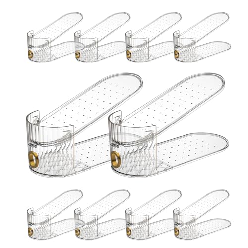 Clear 10 Pack Shoe Slot Organizer, Shoe Stacker Organizer Holders for A Pair of Shoes, Adjustable Thickening Double Layer 50% Shoe Space Saver Rack Storage for Closet (clear, 10 Pack)