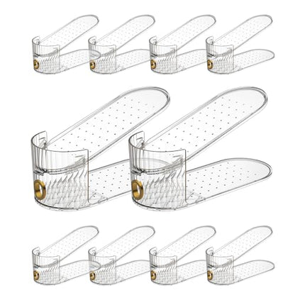 Clear 10 Pack Shoe Slot Organizer, Shoe Stacker Organizer Holders for A Pair of Shoes, Adjustable Thickening Double Layer 50% Shoe Space Saver Rack Storage for Closet (clear, 10 Pack)