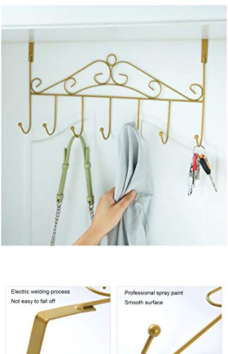 eywlwaar Gold Over The Door Hooks 7 Hanger Rack Heavy Decorative Metal Rack for Home Use Hats Coats Key Bag Clothes Scarfs Hooks (Golden)