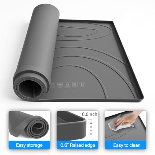 Washing Machine Drain Pan Silicone Mat,53.5x26.8inch Non-Slip Waterproof Washer Tray,Raised Edge Drip Mat for Under Dryer or Washer,Anti-Vibration,Floor Leak Protector for Laundry Room