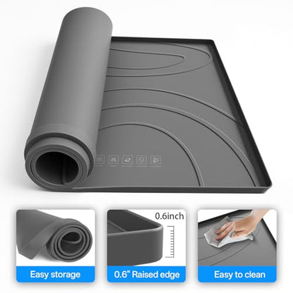 Washing Machine Drain Pan Silicone Mat,53.5x26.8inch Non-Slip Waterproof Washer Tray,Raised Edge Drip Mat for Under Dryer or Washer,Anti-Vibration,Floor Leak Protector for Laundry Room