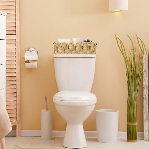 Bathroom Decor Basket for Toilet Paper Storage Baskets For Organizing | For Bedroom Living Room Kitchen Home Decor Scalloped Cute Basekt With Handle for Apartment Countertop,Beige