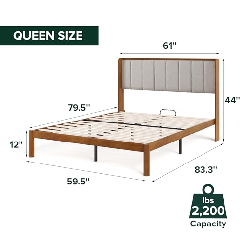 Zinus Jonas Bamboo Platform Bed Frame, Wingback Headboard, Queen
