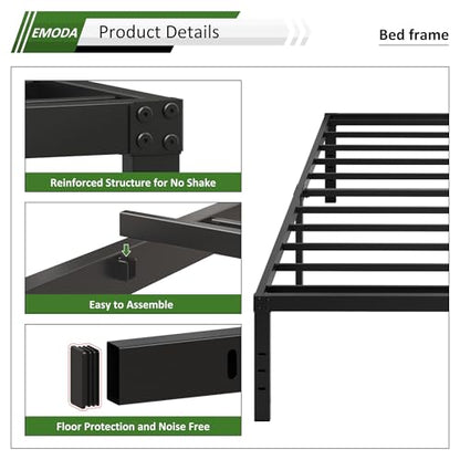 EMODA 18 Inch Twin XL Bed Frames Heavy Duty with Tall Storage Space | XL Twin Metal Platform Bed Frame No Box Spring Needed Noise Free, Easy Assembly, Black