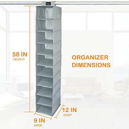 VAESIDA 10 Shelf Hat Rack Hanging Closet/Organizer for Storage - Best Baseball Cap Holder, Gray