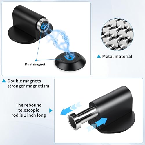 Magnetic Door Stoppers - Double Magnet Door Catch, Door Holder, | Stainless Steel Retractable Bottom of Door stop, Suits Gaps Within 1.5"Keep Door Open, No Drill 3M Adhesive & Screws-Black1Pc