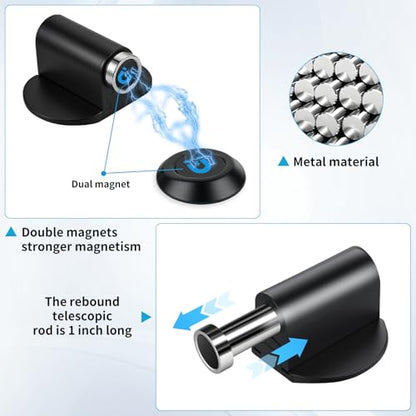 Magnetic Door Stoppers - Double Magnet Door Catch, Door Holder, | Stainless Steel Retractable Bottom of Door stop, Suits Gaps Within 1.5"Keep Door Open, No Drill 3M Adhesive & Screws-Black1Pc