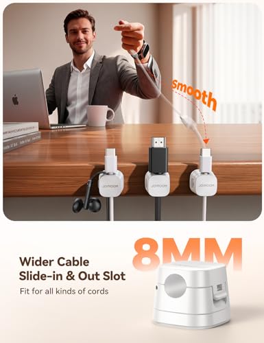 JOYROOM 6-Pack Detachable Magnetic Cord Organizer, Adhesive Cable Clips | Auto-Fit Spring Snap Lock for φ1.5~8mm Cables, Magnetic & Adhesive 2-in-1 Cable Management for Home Nightstand Office Desk