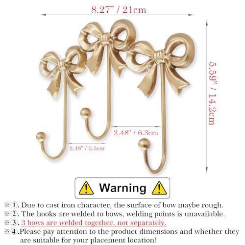 Small Gold Bow Wall Hook,Gold Cast Iron Hook,Size:8.27x5.59 inches | Wall Mounted,Gold Cast Iron,For Coats,Bath Towels,Room Decor,Bathroom,cute coquette decor,Office