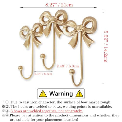 Small Gold Bow Wall Hook,Gold Cast Iron Hook,Size:8.27x5.59 inches | Wall Mounted,Gold Cast Iron,For Coats,Bath Towels,Room Decor,Bathroom,cute coquette decor,Office