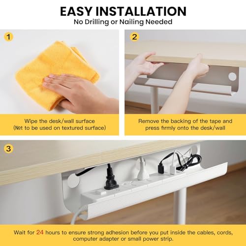 YECAYE Large Under Desk Cable Management,Easy Install Cable Management Under Desk with 4 Cord Holders & 6 Ties,Child & Pet-Safe Cord Hider,Wire Organizer,Wire Cover Tray,White