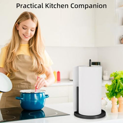 Paper Towel Holder Countertop for Kitchen, Freestanding, Matte Black | Kitchen Roll Holder with Weighted Base, Stainless Steel Papertowel Holder for Tabletop, Fits Most Sizes of Paper Rolls