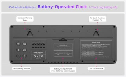 14” Large Digital Wall Clock Battery-Operated with Temperature, Date, DST | Big Digital Clock for kitchen, farmhouse, bedroom, bathroom, classroom, office, living room - Modern, Silent, Easy-to-Read