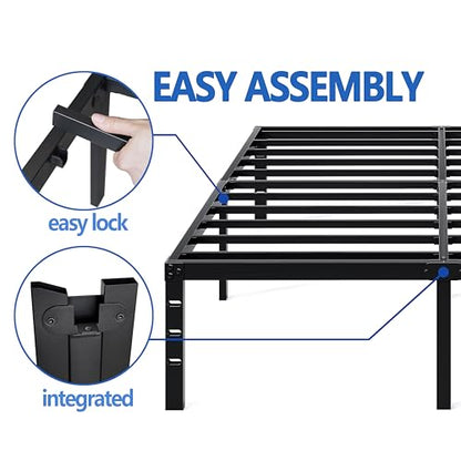 NEW JETO Metal Bed Frame,Queen Size Bed Frame with Storage Space,Heavy Duty Sturdy Mattress Foundation,Easy Assembly,No Box Spring Needed, Black,14 Inch,Queen