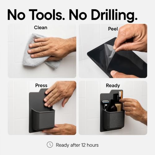 TOOLETRIES The James Organizer, Shower Storage Holder - Charcoal | Silicone shower storage with a reusable strong grip for toiletries and everyday bathroom essentials.