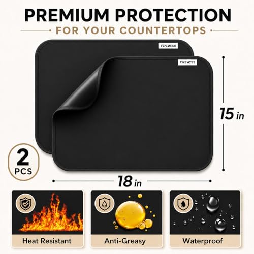 2pack Heat Resistant Mat for Air Fryer, 15x18in Heat Resistant Mat for Countertop, Silicone Kitchen Countertop Hot Pads for Air Fryer, Deep Fryer, Oven